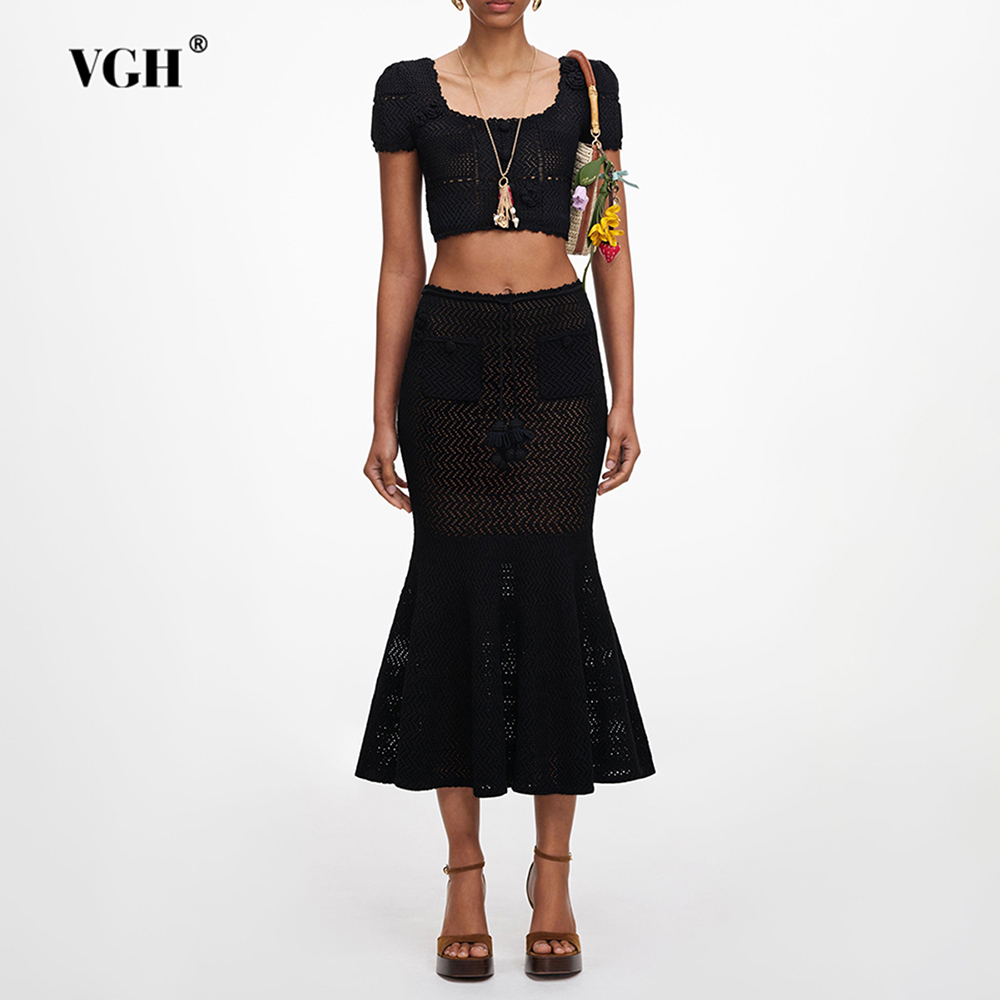 Crop Top Crochet - Conjunto de Dos Piezas VGH Negro