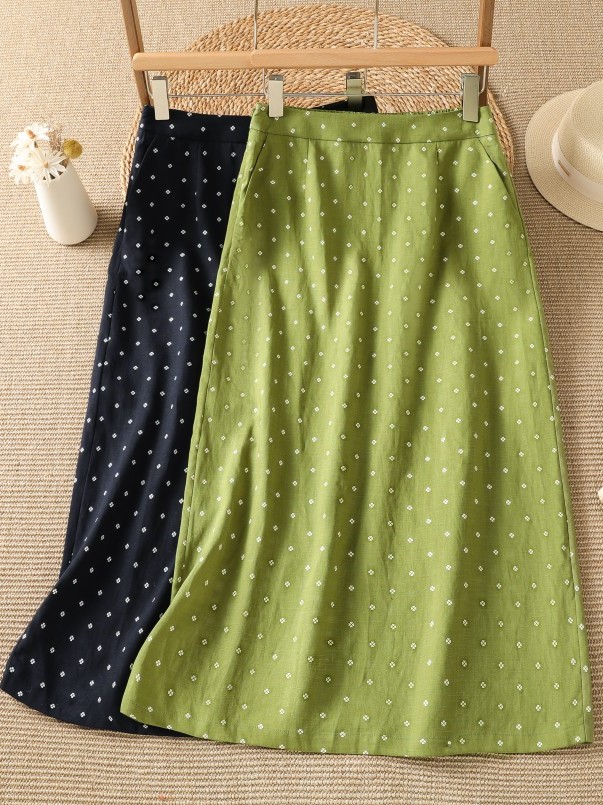 Midi Skirt Floral - Falda midi de cintura alta con