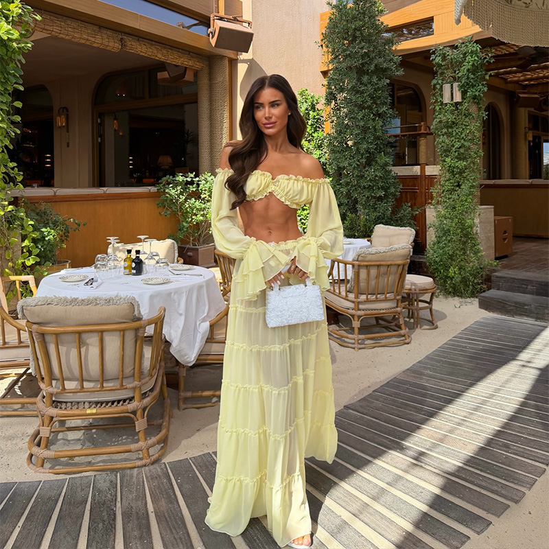 Conjunto de Falda Maxi Amarill - Blouse Off Shoulder reseña y precio