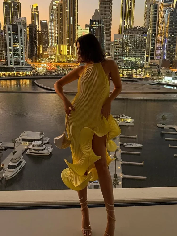 Vestido Maxi Halter Amarillo E - Maxi Dress Halter reseña y precio